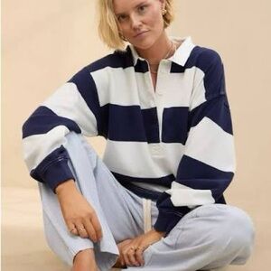 Aerie Prep Rally Rugby Sweatshirt Blue & White
